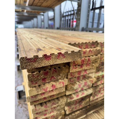  4.8m Length Ex 32mm x 150 Treated Decking Sussex/Canterbury Grooved/Smooth - New Feb 2025 Profile 